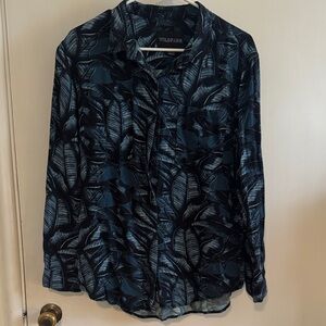 Wildfang Blue Leaf Print Button Down Shirt long sleeve